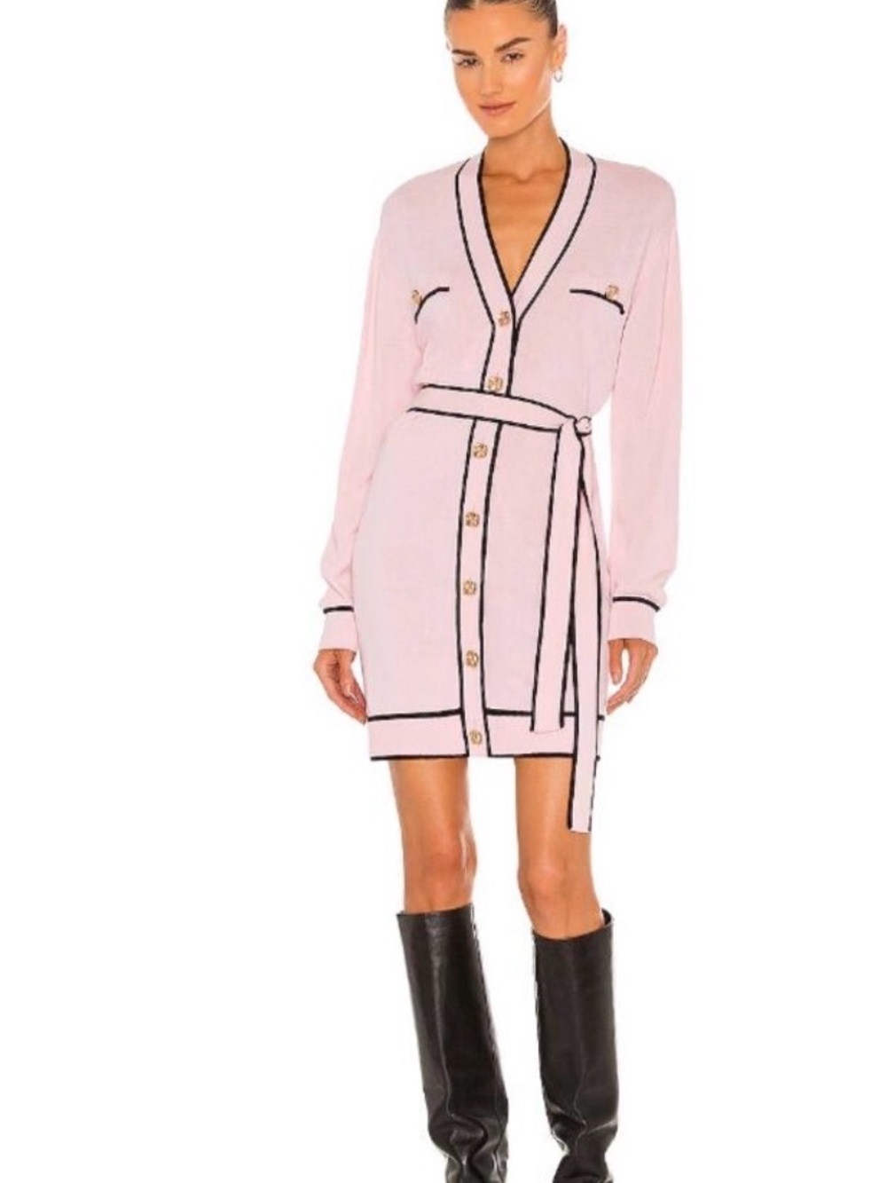 Lovers and Friends Natalie Pink Black Contrast Belted Cardigan - M